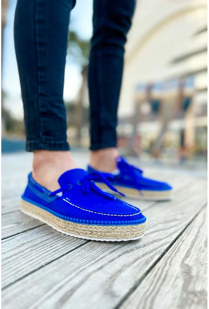 Shoecide Sho311 Bağcıklı Jüt Taban Espadril Erkek Ayakkabı Mavı