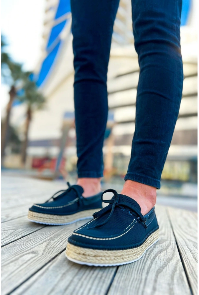 Shoecide Sho311 Bağcıklı Jüt Taban Espadril Erkek Ayakkabı Sıyah