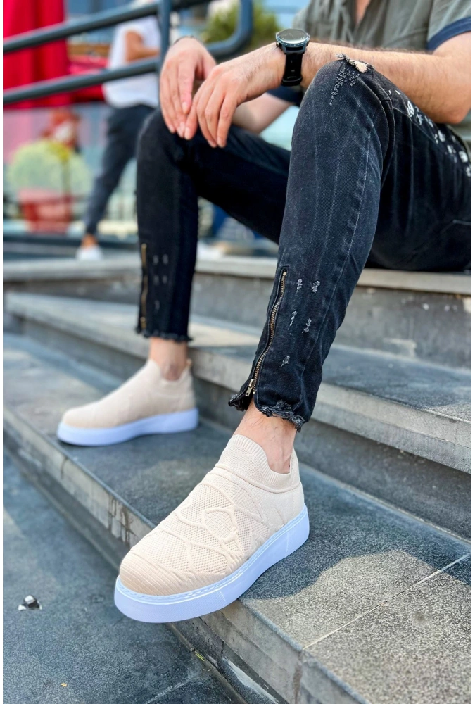 Shoecide Sho411 Bağcıksız Yüksek Taban Tbt Craig Erkek Ayakkabı Bej