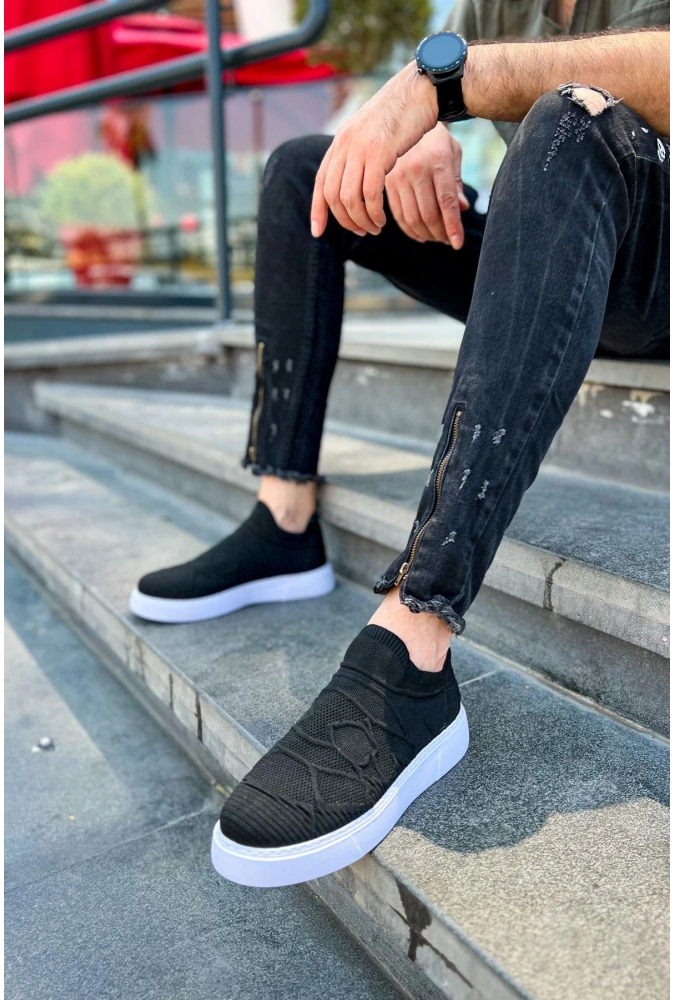 Shoecide Sho411 Bağcıksız Yüksek Taban Tbt Craig Erkek Ayakkabı Sıyah