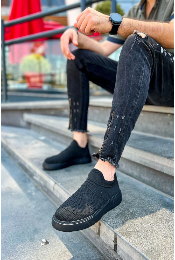 Shoecide Sho411 Bağcıksız Yüksek Taban Tst Craig Erkek Ayakkabı Sıyah