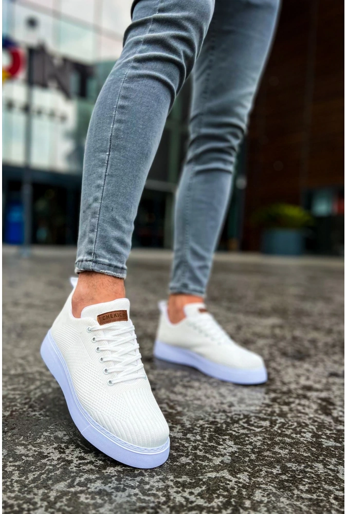 Shoecide Sho413 Bağcıklı Yüksek Taban Tbt Crew Erkek Ayakkabı Beyaz