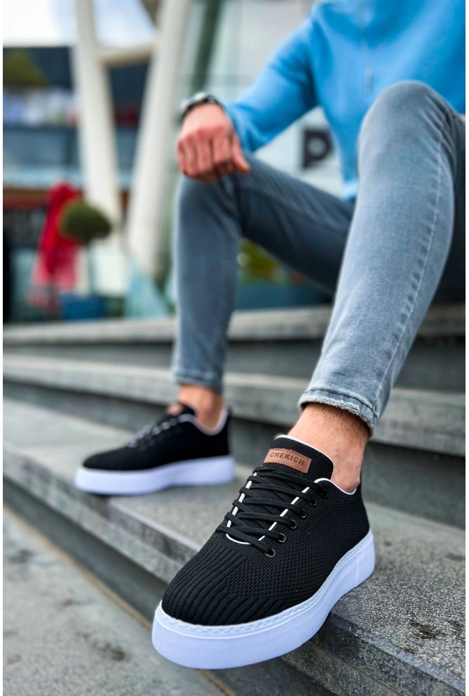 Shoecide Sho413 Bağcıklı Yüksek Taban Tbt Crew Erkek Ayakkabı Sıyah