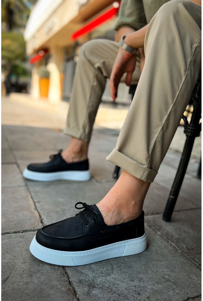 Shoecide Sho419 Bağcıklı Yüksek Taban Cbt Torrini Erkek Loafer Ayakkabı Sıyah