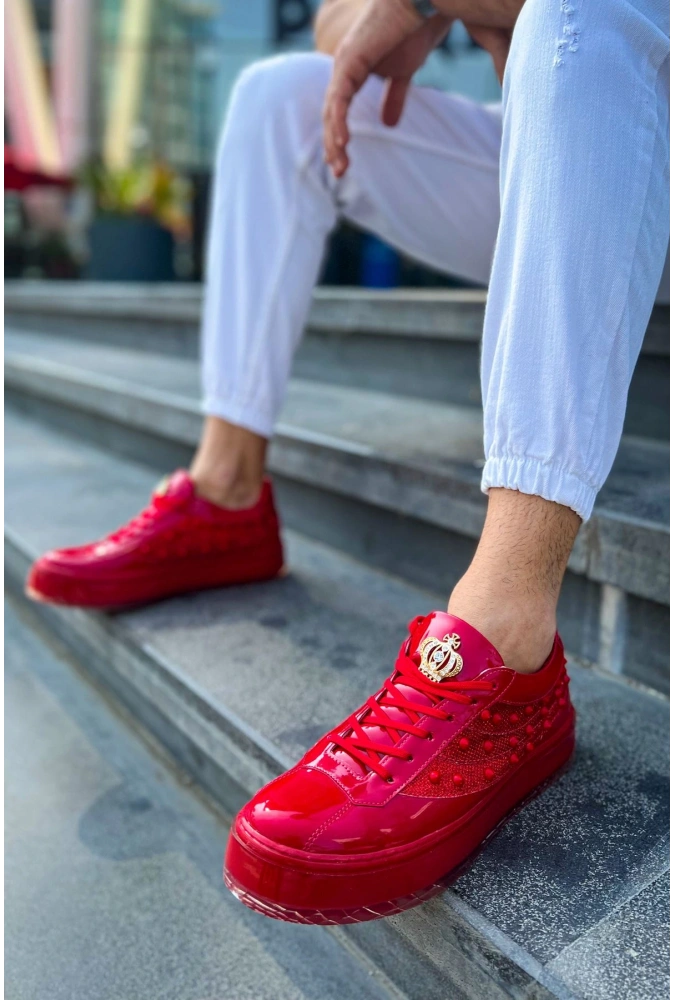 Shoecide Sho975 Bağcıklı Yüksek Taban Majesty Kt Erkek Ayakkabı Kırmızı