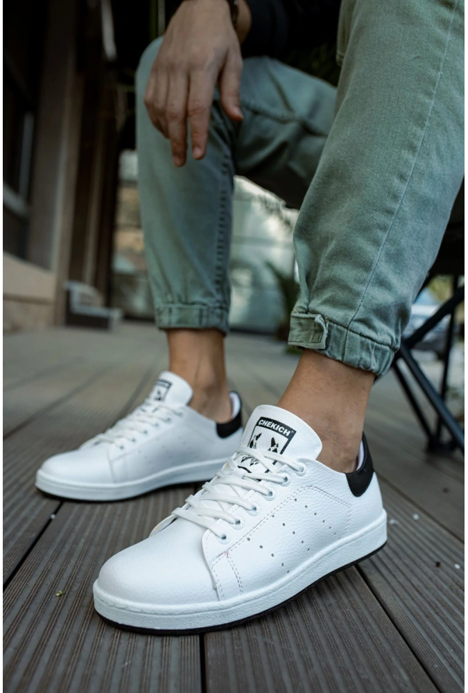 Shoecide Sho977 Bağcıklı Rahat Taban Gbt Tennis Erkek Ayakkabı Beyaz/sıyah