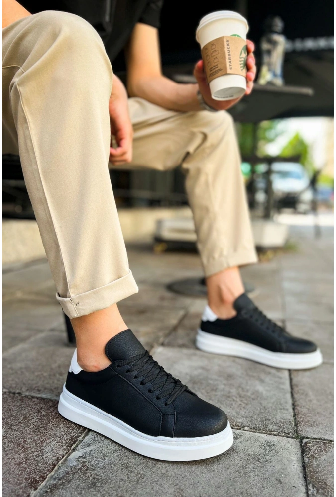 Shoecide Sho979 - Santoni Gbt Spor Erkek Ayakkabı Sıyah/beyaz