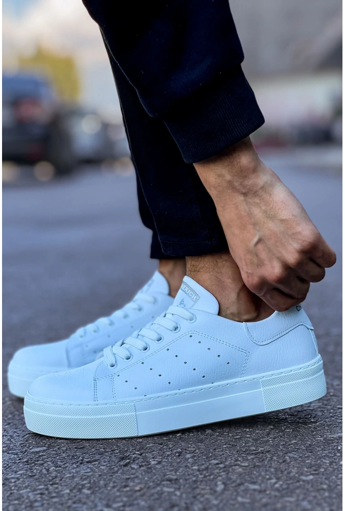 Shoecide Sho983 Bağcıklı Rahat Taban Cbt Tennis Erkek Ayakkabı Beyaz