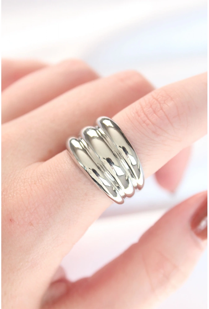 Shoecide Silver Renk Ayarlanabilir Çizgili Bombe Yüzük