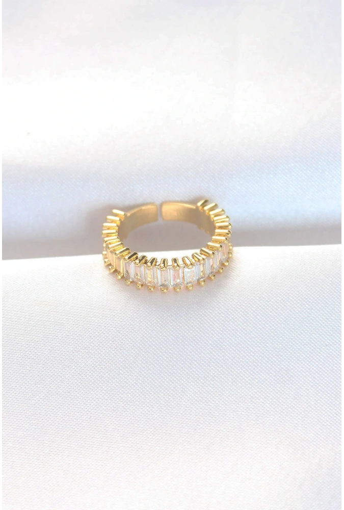 Shoecide Sıralı Baget Taşlı Gold Renk Ayarlanabilir Yüzük