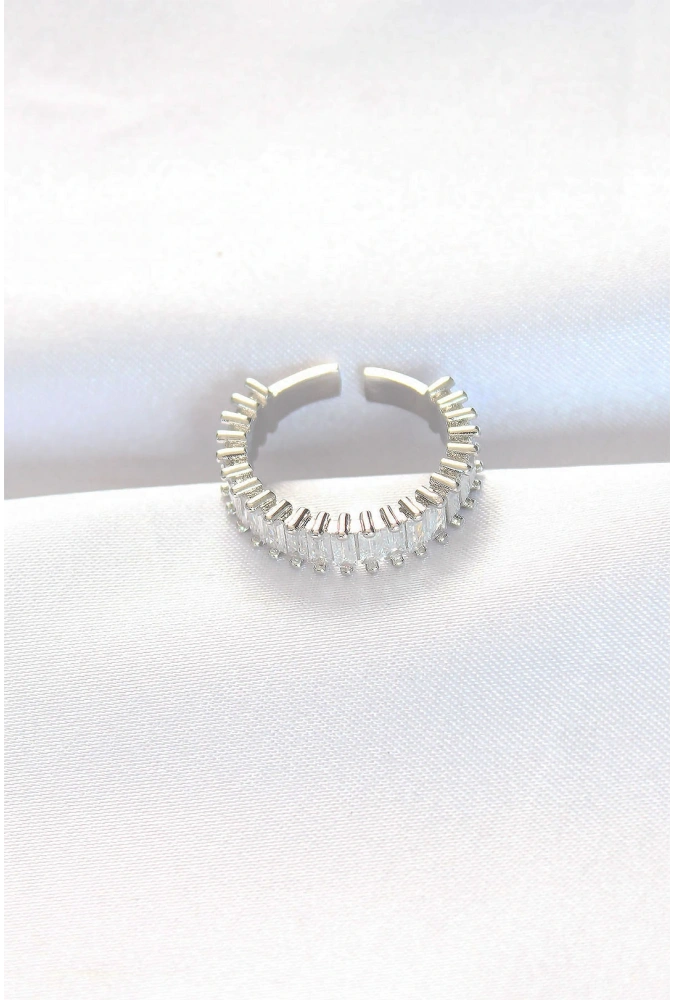 Shoecide Sıralı Baget Taşlı Silver Renk Ayarlanabilir Yüzük