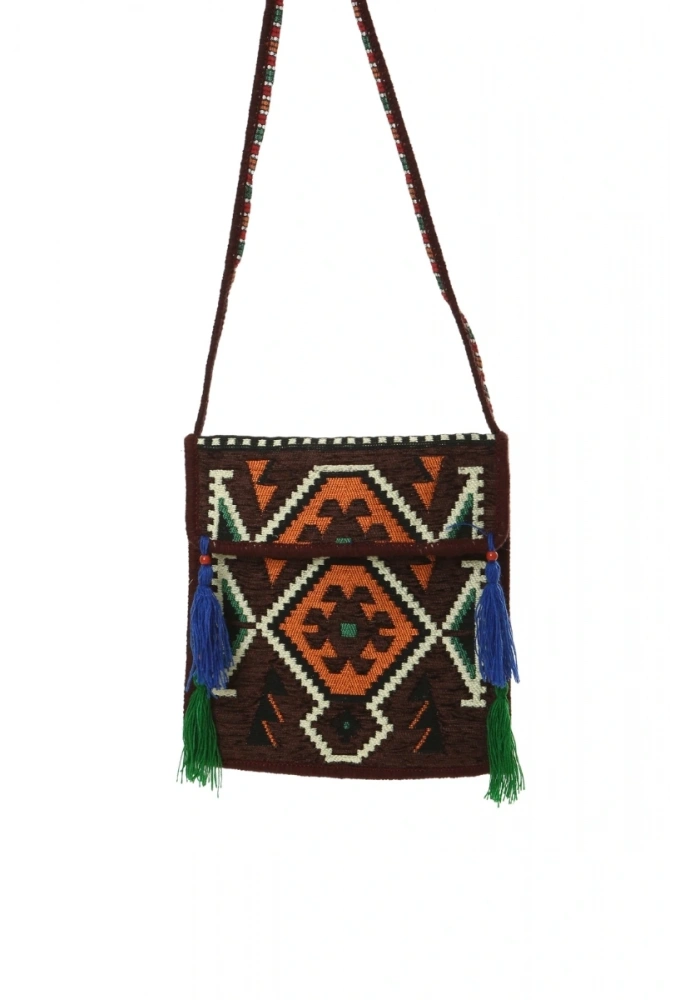 Shoecide Siyah Kilim Motifli Heybe Çanta