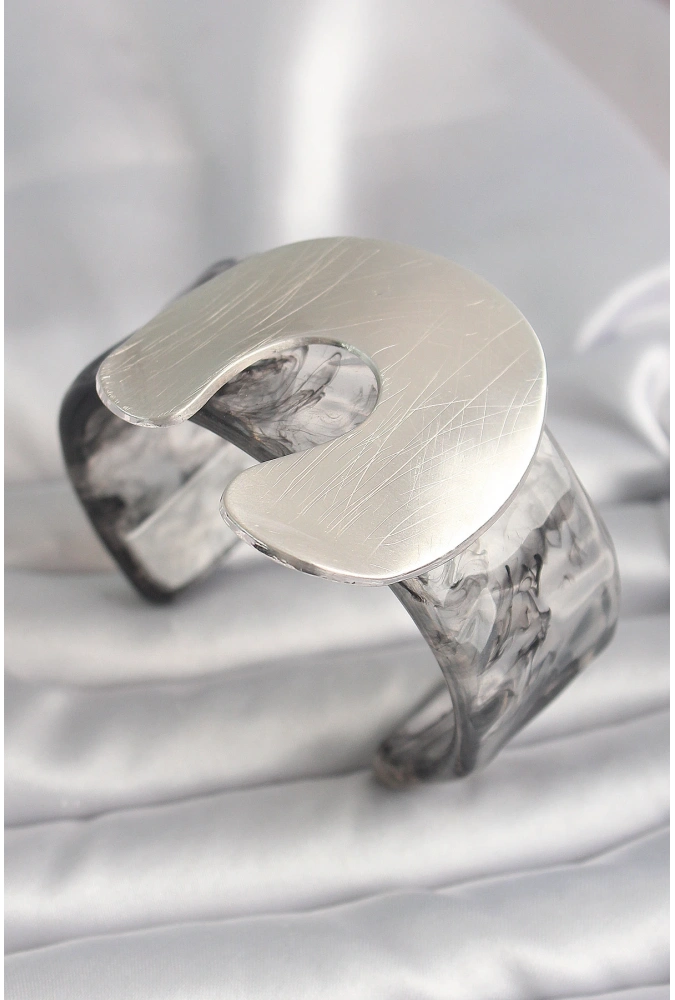 Shoecide Siyah Mermer Desen Akrilik Plaka Vintage Kadın Bilezik