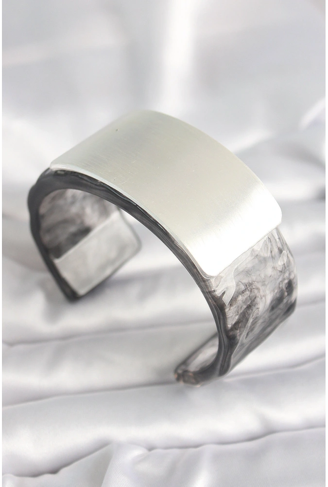 Shoecide Siyah Mermer Desen Akrilik Plastik Dikdörtgen Plaka Model Vintage Kadın Bilezik