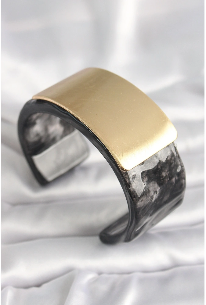 Shoecide Siyah Mermer Desen Akrilik Plastik Gol Dikdörtgen Plaka Model Vingtage Kadın Bilezik