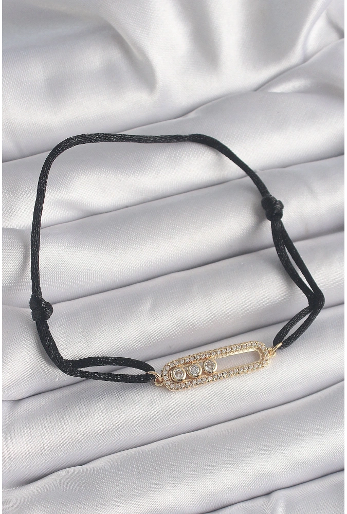 Shoecide Siyah Renk İpli Asansör Gold Messika Model Kadın Bileklik