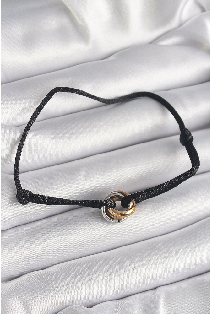 Shoecide Siyah Renk İpli Asansörlü Mix Renk Çelik Halka Model Kadın Bileklik