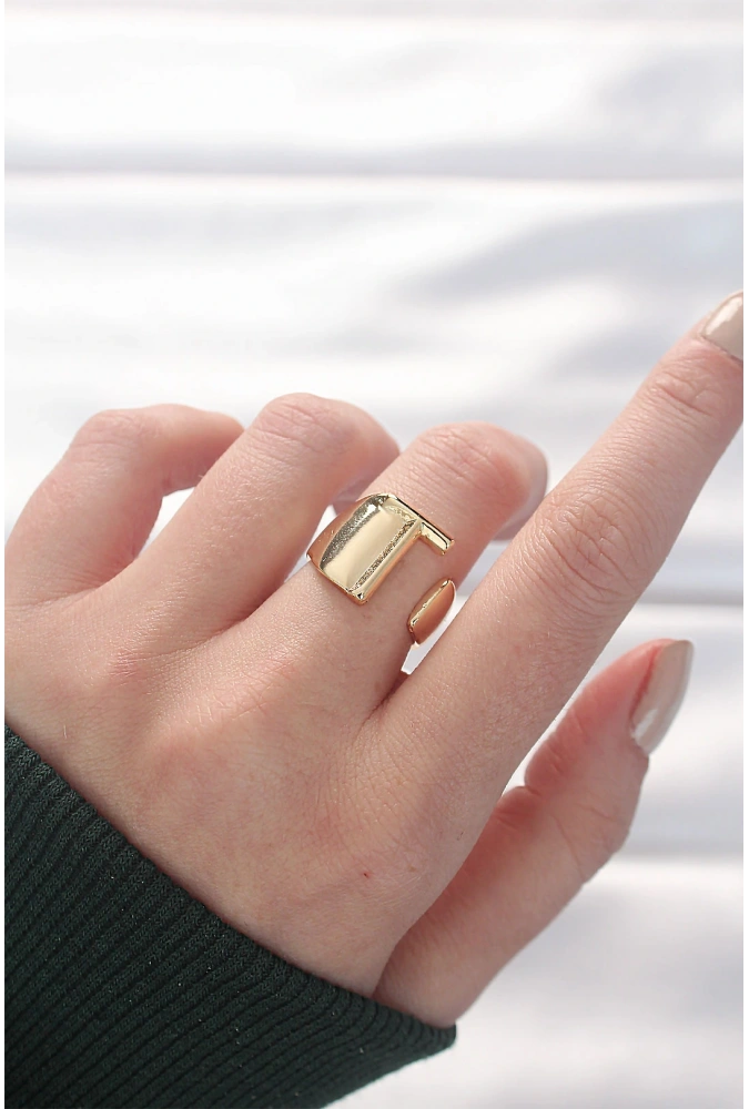 Shoecide T Harfli Altın Renk Ayarlanabilir Yüzük