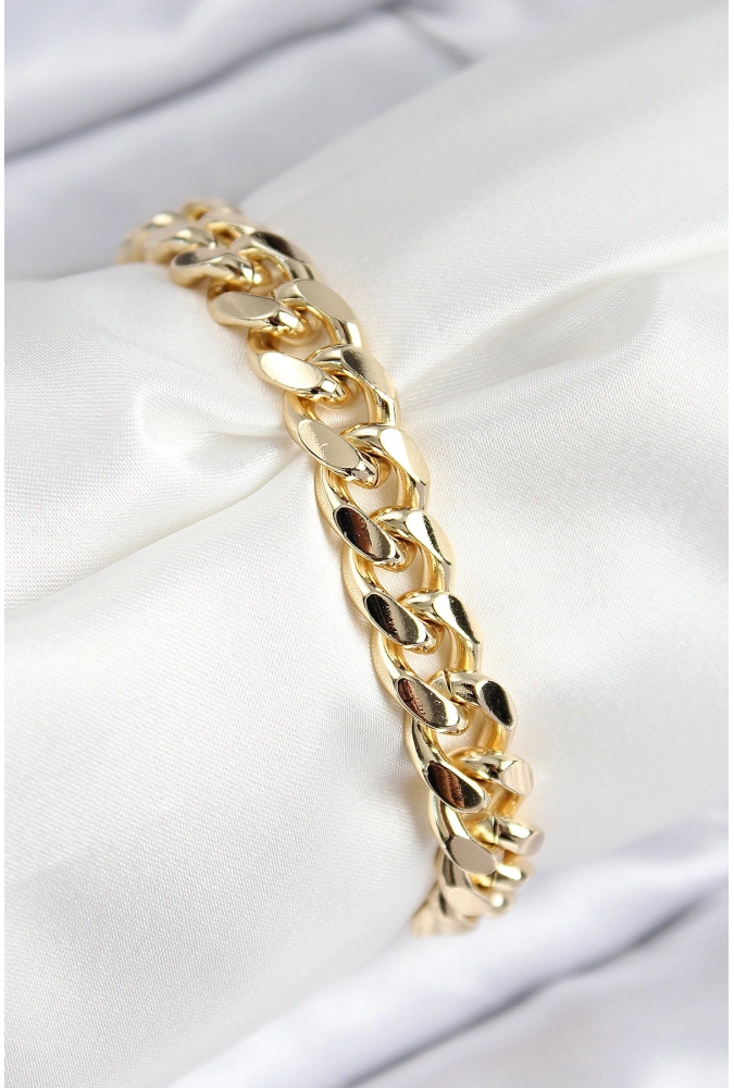 Shoecide Vıp Pirinç Zirkon Taşlı Klasik Zincir Model Gold Renk Kadın Bileklik