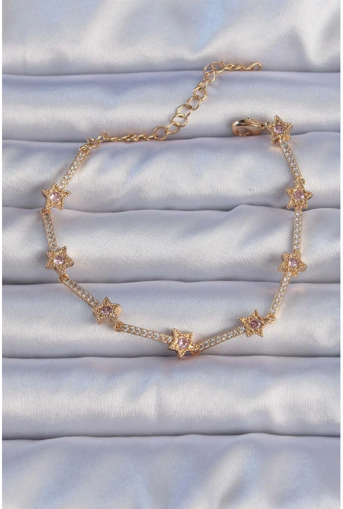Shoecide Vip Seri Pirinç Altın Renk Zirkon Taşlı Yıldız Model Bileklik