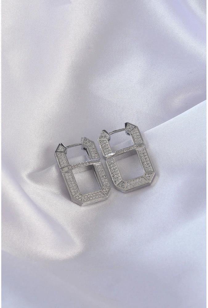 Shoecide Vip Seri Pirinç Gümüş Renk Zirkon Taşlı Serenay Küpesi