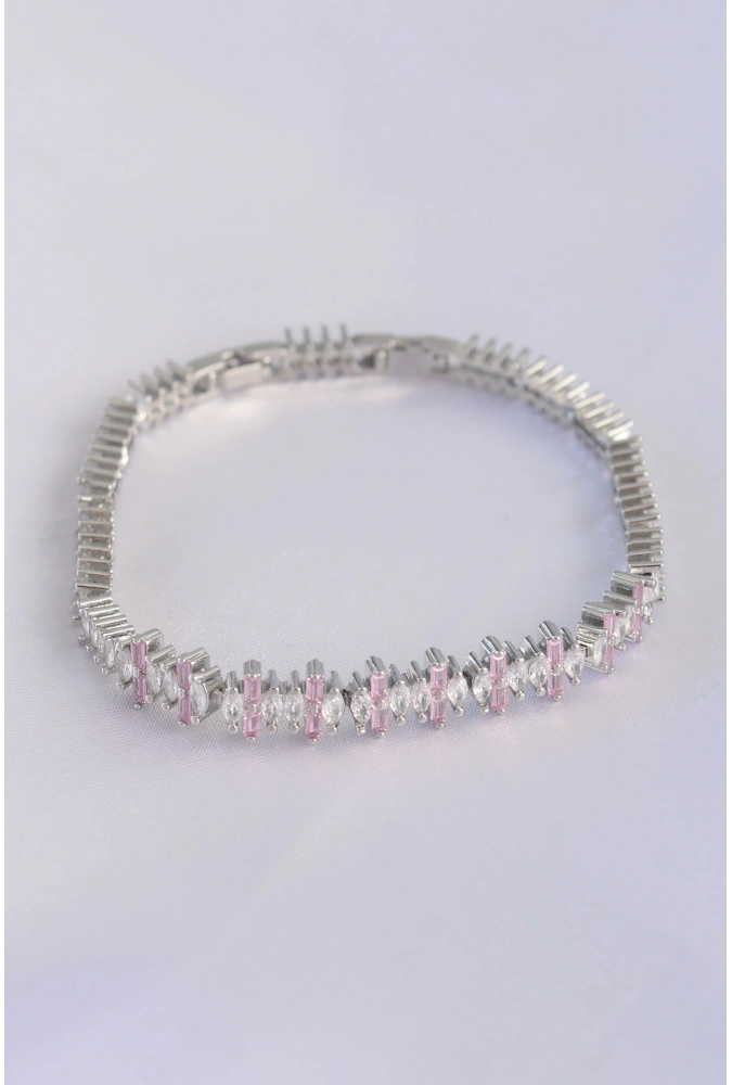 Shoecide Vip Seri Pirinç Pembe Zirkon Taşlı Gümüş Renk Baget Model Bileklik