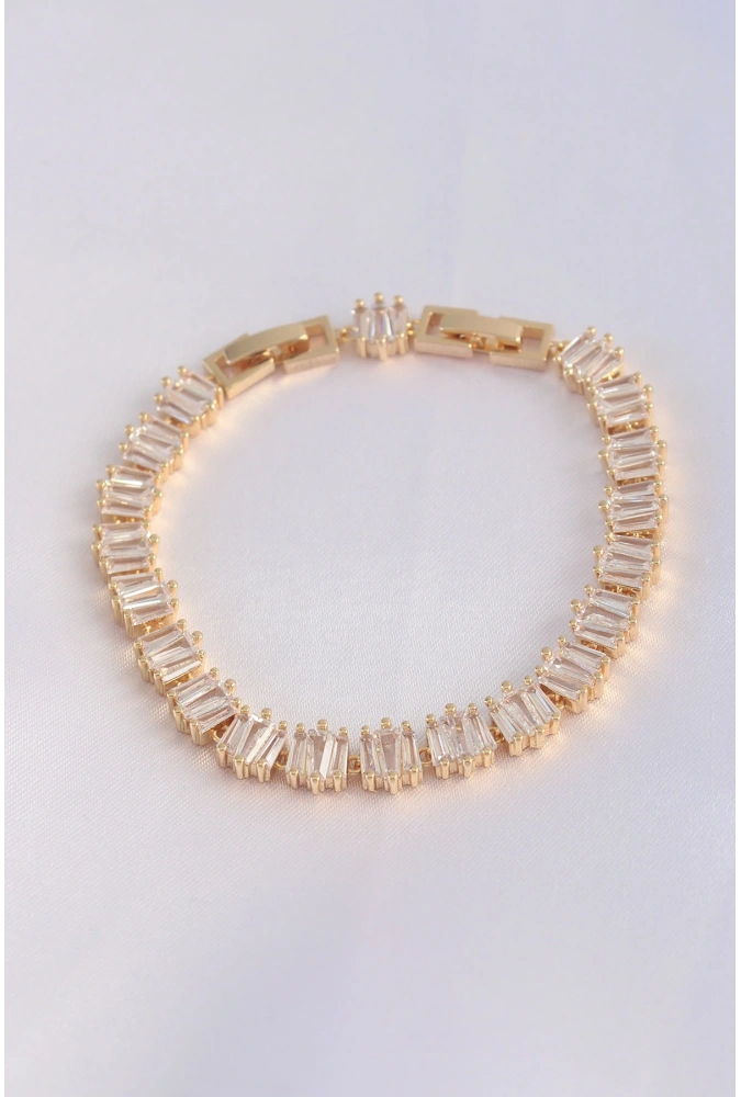 Shoecide Vip Seri Pirinç Zirkon Taşlı Gold Renk Kare Su Yolu Model Bileklik