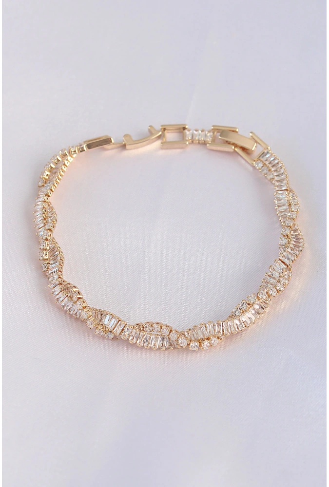 Shoecide Vip Seri Pirinç Zirkon Taşlı Gold Renk Sarmal Model Bileklik