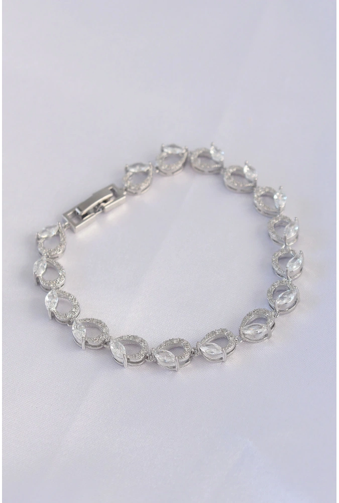 Shoecide Vip Seri Pirinç Zirkon Taşlı Gümüş Renk Arpa Model Bileklik