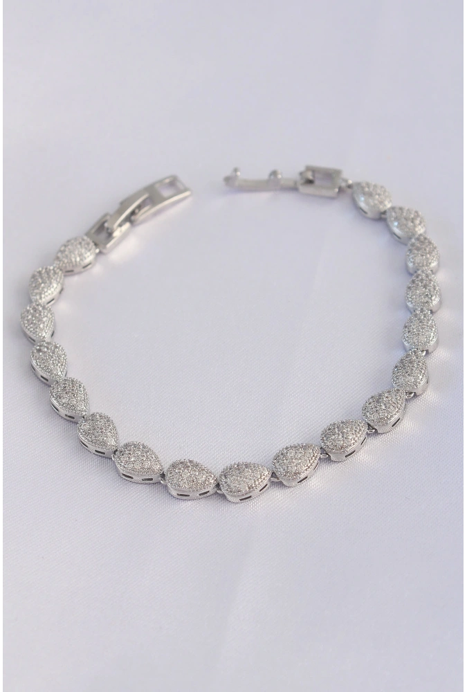 Shoecide Vip Seri Pirinç Zirkon Taşlı Gümüş Renk Damla Model Bileklik