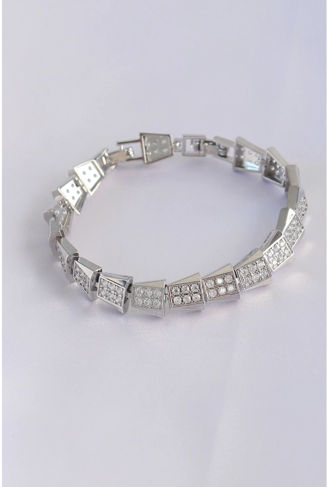 Shoecide Vip Seri Pirinç Zirkon Taşlı Gümüş Renk Geometrik Bileklik