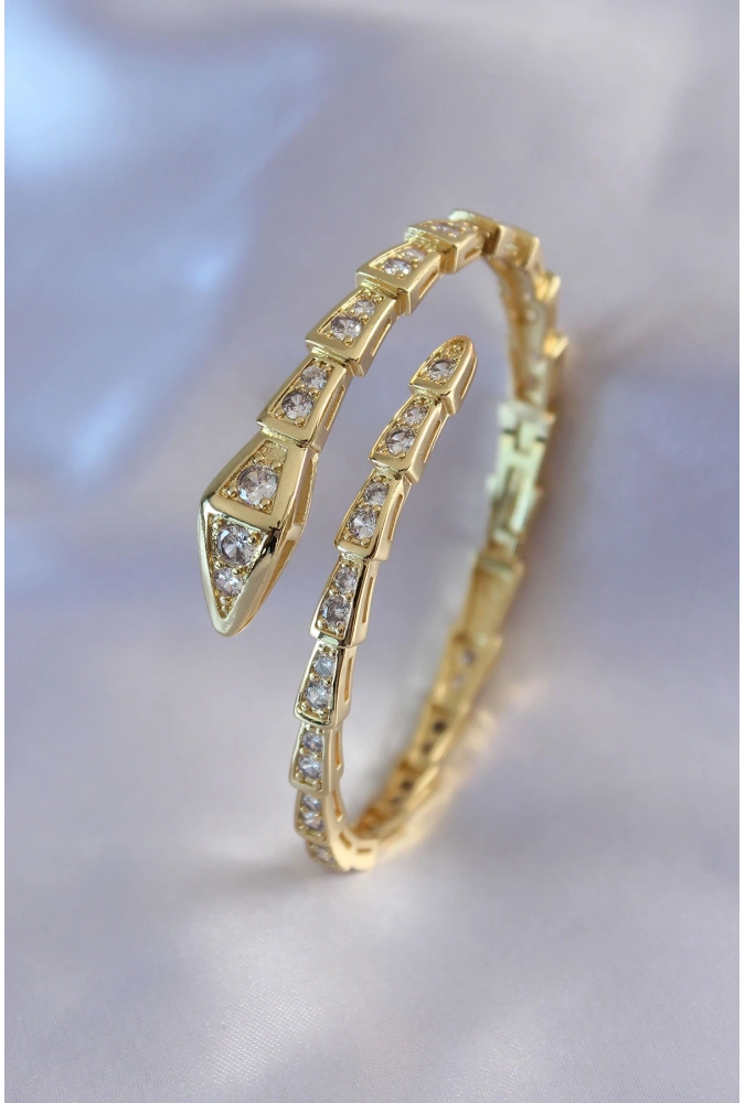 Shoecide Vıp Seri Yılan Model Gold Renk Kadın Kelepçe Bileklik