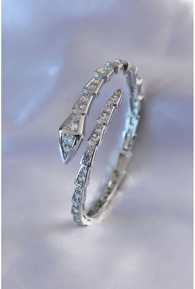 Shoecide Vıp Seri Yılan Model Gümüş Renk Kadın Kelepçe Bileklik