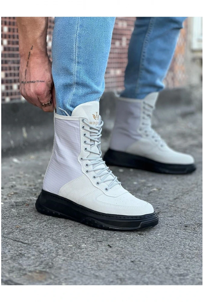 Shoecide Wg012 Gri Kömür Süet Uzun Bağcıklı  Bot