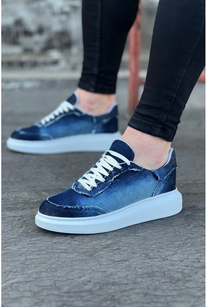 Shoecide Wg018 Koyu Mavi Kot Kumaş Erkek Casual Ayakkabı