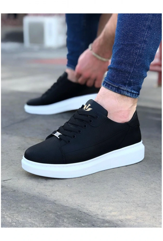 Shoecide Wg028 Siyah Bağcıklı Kalın Taban Casual Erkek Ayakkabı