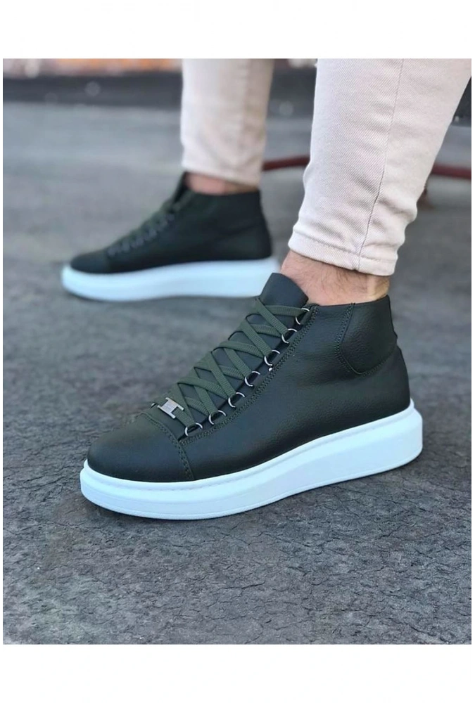 Shoecide Wg032 Haki Bağcıklı Sneakers  Yarım Bilek Bot