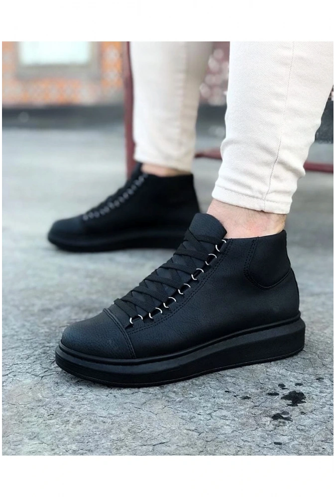 Shoecide Wg032 Kömür Bağcıklı Sneakers  Yarım Bilek Bot
