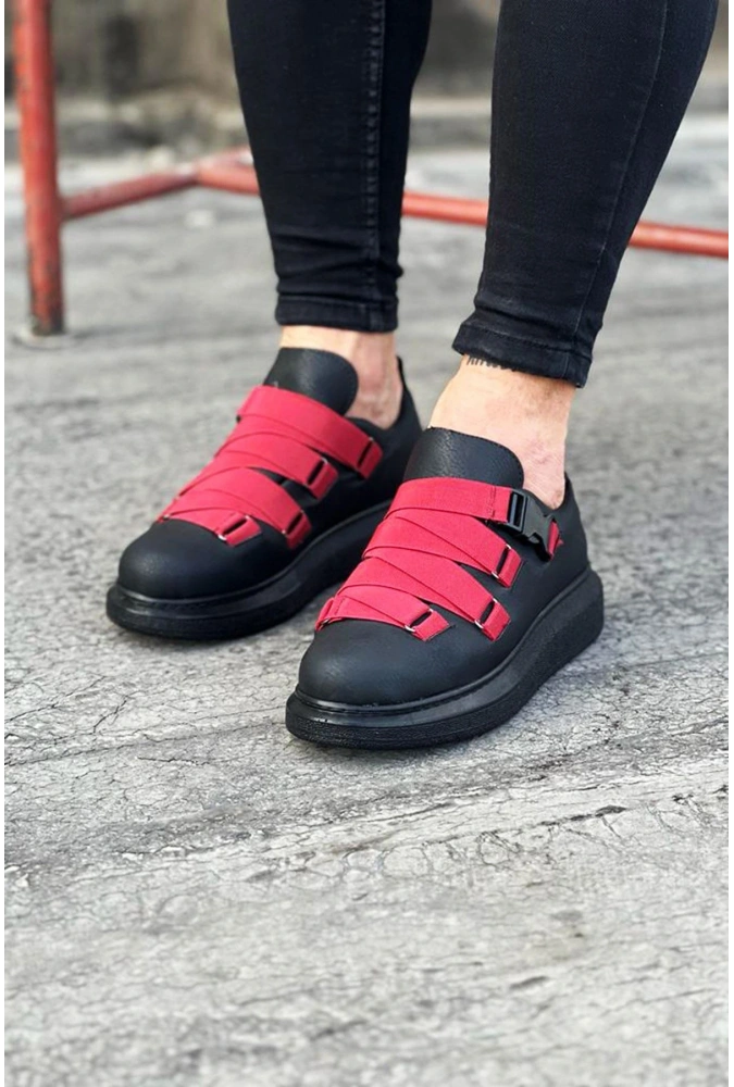 Shoecide Wg033 Kömür Kırmızı Erkek Yüksek Taban  Ayakkabı