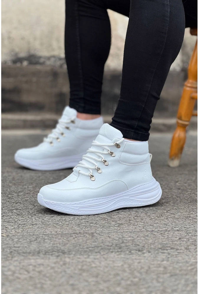 Shoecide Wg035 Beyaz Yüksek Taban Yarım Bilek Bot