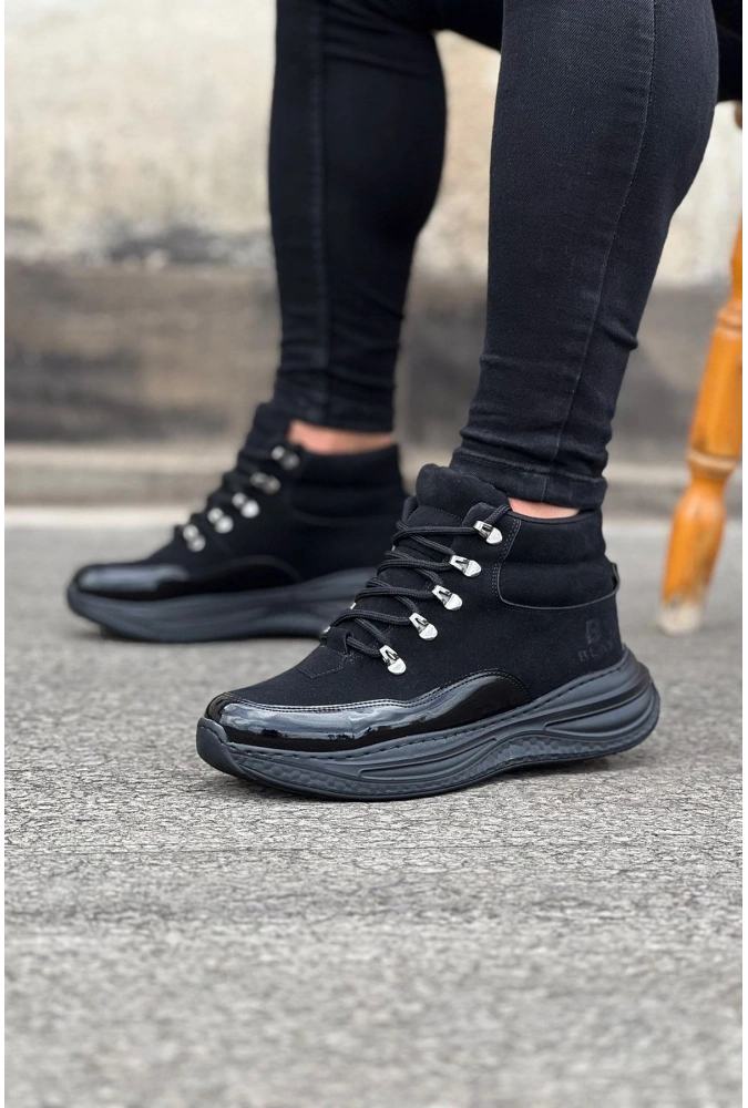 Shoecide Wg035 Kömür Rugan Yüksek Taban Yarım Bilek Bot