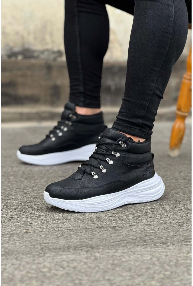 Shoecide Wg035 Siyah Cilt Yüksek Taban Yarım Bilek Bot