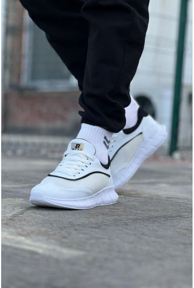 Shoecide Wg062 Beyaz Siyah Triko Erkek Spor Ayakkabı