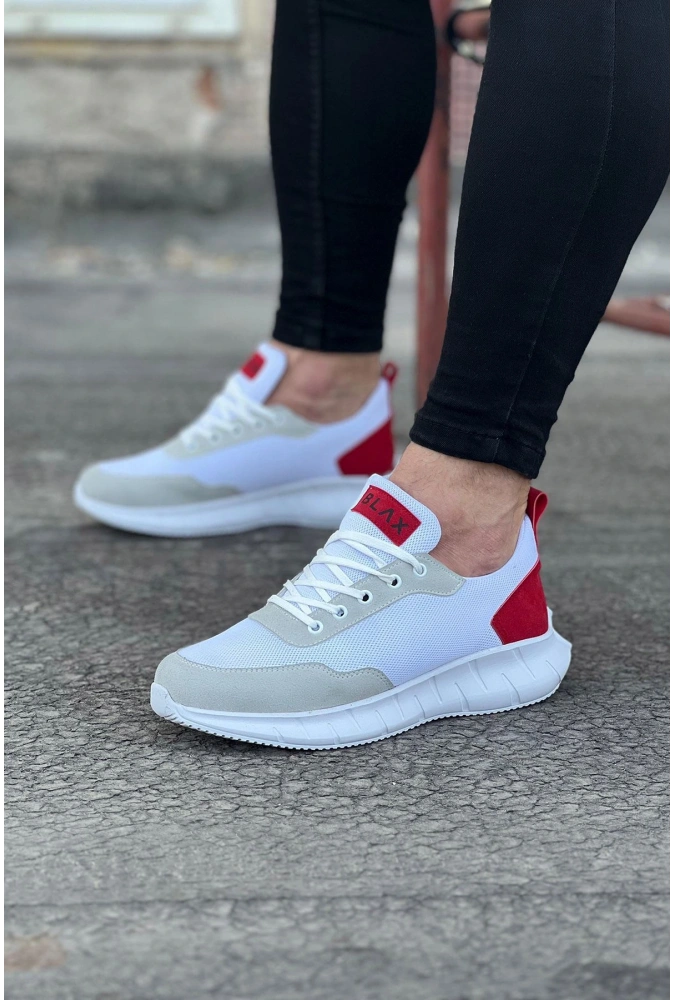 Shoecide Wg063 Beyaz Kırmızı Triko Erkek Spor Ayakkabı