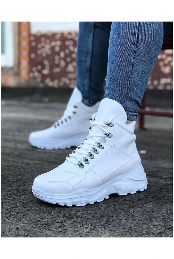 Shoecide Wg07 Beyaz Uzun Bağcıklı  Bot
