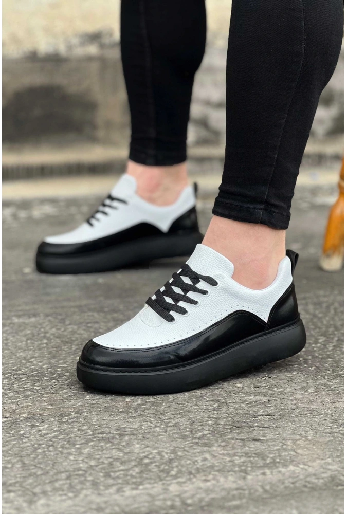 Shoecide Wg162 Kömür Beyaz Rugan Ortopedik Taban Erkek Casual Ayakkabı
