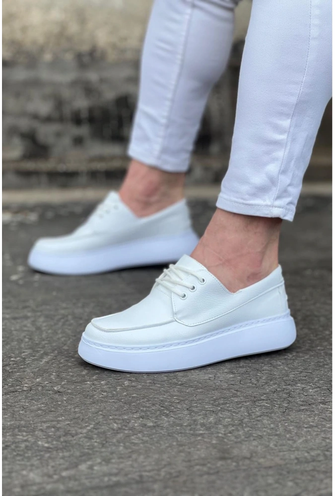 Shoecide Wg508 Beyaz Cilt Ortopedik Taban Erkek Casual Ayakkabı