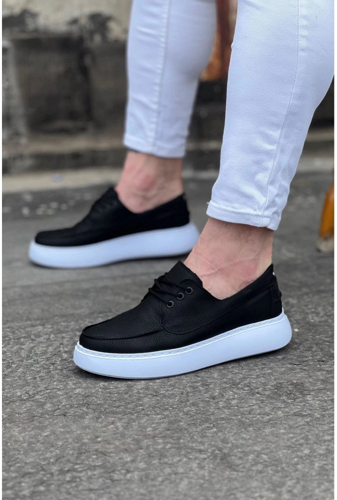 Shoecide Wg508 Siyah Cilt Ortopedik Taban Erkek Casual Ayakkabı
