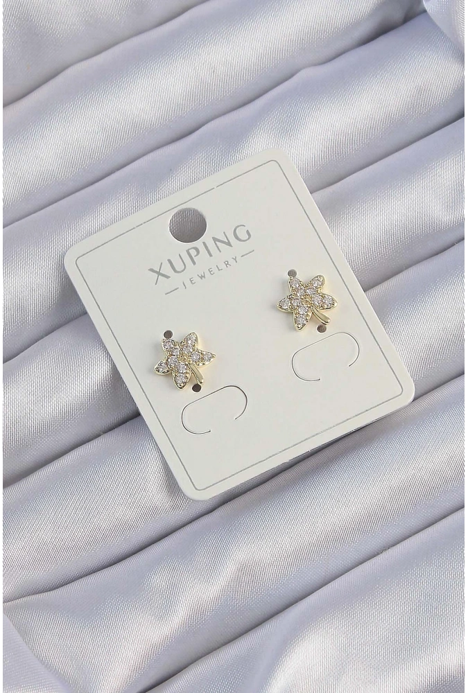 Shoecide Xuping Gold Renk Zirkon Taşlı Yaprak Küpe