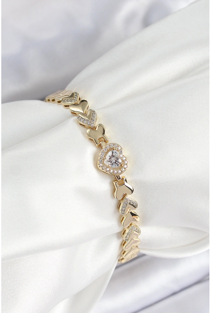 Shoecide Xuping Pirinç Baget Kalp Model Gold Renk Kadın Bileklik